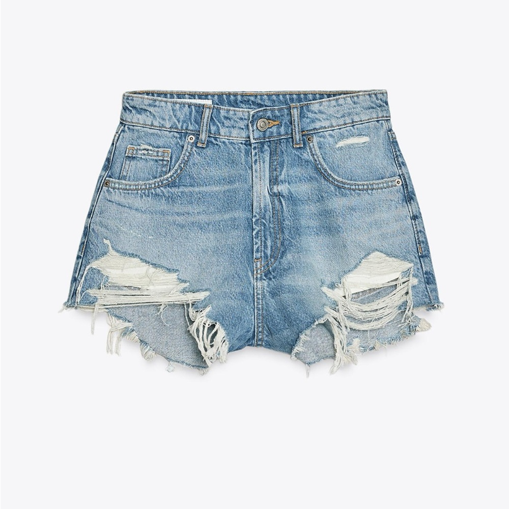 Zara High-Rise Curved Denim Shorts